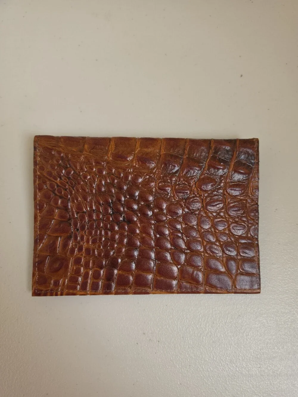 ​Raika Vintage Brown Croc-Embossed Leather Photo Envelope